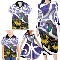 Kekeru New Zealand Matariki Family Matching Long Sleeve Bodycon Dress and Hawaiian Shirt Kukupa Kowhai Maori New Year Purple Version LT14 - Polynesian Pride