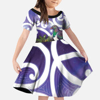 Kekeru New Zealand Matariki Family Matching Off Shoulder Maxi Dress and Hawaiian Shirt Kukupa Kowhai Maori New Year Purple Version LT14 Daughter's Dress Purple - Polynesian Pride