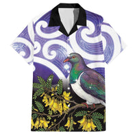 Kekeru New Zealand Matariki Family Matching Off Shoulder Maxi Dress and Hawaiian Shirt Kukupa Kowhai Maori New Year Purple Version LT14 Dad's Shirt - Short Sleeve Purple - Polynesian Pride