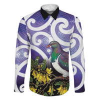 Kekeru New Zealand Matariki Family Matching Off Shoulder Maxi Dress and Hawaiian Shirt Kukupa Kowhai Maori New Year Purple Version LT14 Dad's Shirt - Long Sleeve Purple - Polynesian Pride