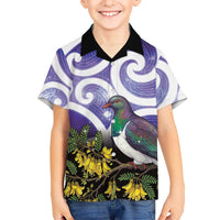 Kekeru New Zealand Matariki Family Matching Off Shoulder Maxi Dress and Hawaiian Shirt Kukupa Kowhai Maori New Year Purple Version LT14 Son's Shirt Purple - Polynesian Pride