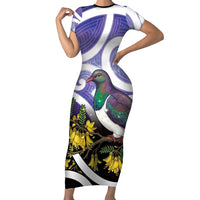Kekeru New Zealand Matariki Family Matching Short Sleeve Bodycon Dress and Hawaiian Shirt Kukupa Kowhai Maori New Year Purple Version LT14 Mom's Dress Purple - Polynesian Pride