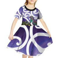 Kekeru New Zealand Matariki Kid Short Sleeve Dress Kukupa Kowhai Maori New Year Purple Version LT14 - Polynesian Pride