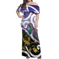 Kekeru New Zealand Matariki Off Shoulder Maxi Dress Kukupa Kowhai Maori New Year Purple Version LT14 Women Purple - Polynesian Pride