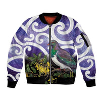 Kekeru New Zealand Matariki Sleeve Zip Bomber Jacket Kukupa Kowhai Maori New Year Purple Version