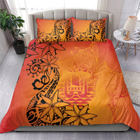 French Polynesia Manta Ray Tattoo Bedding Set Tahiti Hahalua Tiare Maori Gradient Style