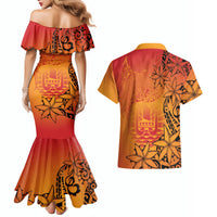 French Polynesia Manta Ray Tattoo Couples Matching Mermaid Dress and Hawaiian Shirt Tahiti Hahalua Tiare Maori Gradient Style LT14 - Polynesian Pride