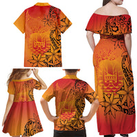 French Polynesia Manta Ray Tattoo Family Matching Off Shoulder Maxi Dress and Hawaiian Shirt Tahiti Hahalua Tiare Maori Gradient Style LT14 - Polynesian Pride