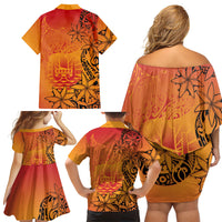 French Polynesia Manta Ray Tattoo Family Matching Off Shoulder Short Dress and Hawaiian Shirt Tahiti Hahalua Tiare Maori Gradient Style LT14 - Polynesian Pride