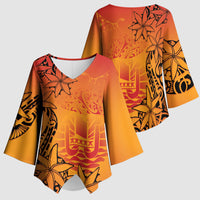 French Polynesia Manta Ray Tattoo Kimono Sleeve Blouse Tahiti Hahalua Tiare Maori Gradient Style