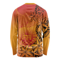 French Polynesia Manta Ray Tattoo Long Sleeve Shirt Tahiti Hahalua Tiare Maori Gradient Style