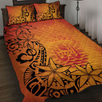 French Polynesia Manta Ray Tattoo Quilt Bed Set Tahiti Hahalua Tiare Maori Gradient Style