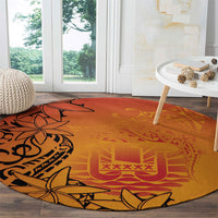 French Polynesia Manta Ray Tattoo Round Carpet Tahiti Hahalua Tiare Maori Gradient Style