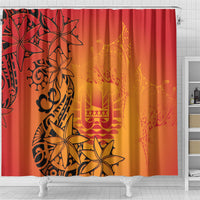 French Polynesia Manta Ray Tattoo Shower Curtain Tahiti Hahalua Tiare Maori Gradient Style