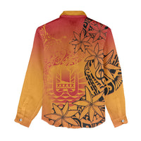 French Polynesia Manta Ray Tattoo Women Casual Shirt Tahiti Hahalua Tiare Maori Gradient Style