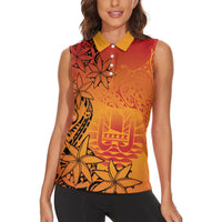 French Polynesia Manta Ray Tattoo Women Sleeveless Polo Shirt Tahiti Hahalua Tiare Maori Gradient Style