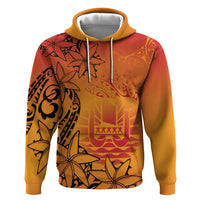French Polynesia Manta Ray Tattoo Zip Hoodie Tahiti Hahalua Tiare Maori Gradient Style