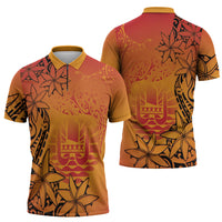 French Polynesia Manta Ray Tattoo Zipper Polo Shirt Tahiti Hahalua Tiare Maori Gradient Style