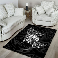 French Polynesia Manta Ray Tattoo Area Rug Tahiti Hahalua Turtle Shark Black Color
