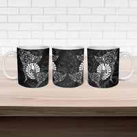 French Polynesia Manta Ray Tattoo Ceramic Mug Tahiti Hahalua Turtle Shark Black Color