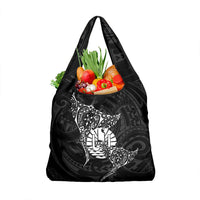 French Polynesia Manta Ray Tattoo Grocery Bag Tahiti Hahalua Turtle Shark Black Color