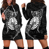 French Polynesia Manta Ray Tattoo Hoodie Dress Tahiti Hahalua Turtle Shark Black Color