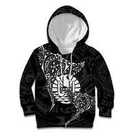 French Polynesia Manta Ray Tattoo Kid Hoodie Tahiti Hahalua Turtle Shark Black Color