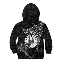 French Polynesia Manta Ray Tattoo Kid Hoodie Tahiti Hahalua Turtle Shark Black Color