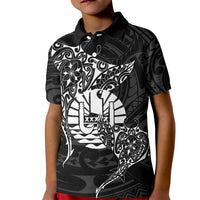 French Polynesia Manta Ray Tattoo Kid Polo Shirt Tahiti Hahalua Turtle Shark Black Color