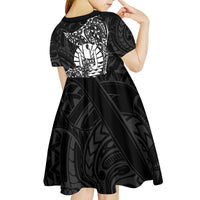 French Polynesia Manta Ray Tattoo Kid Short Sleeve Dress Tahiti Hahalua Turtle Shark Black Color
