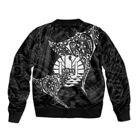 French Polynesia Manta Ray Tattoo Sleeve Zip Bomber Jacket Tahiti Hahalua Turtle Shark Black Color