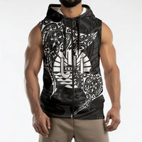 French Polynesia Manta Ray Tattoo Sleeveless Zip Hoodie Tahiti Hahalua Turtle Shark Black Color