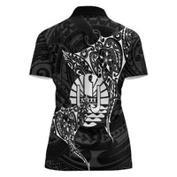 French Polynesia Manta Ray Tattoo Women Polo Shirt Tahiti Hahalua Turtle Shark Black Color
