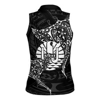 French Polynesia Manta Ray Tattoo Women Sleeveless Polo Shirt Tahiti Hahalua Turtle Shark Black Color LT14 - Polynesian Pride