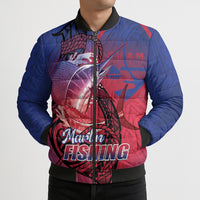 Guam Blue Marlin Fishing Bomber Puffer Jacket Guahan Fish Hook Tattoo