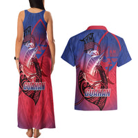 Guam Blue Marlin Fishing Couples Matching Tank Maxi Dress and Hawaiian Shirt Guahan Fish Hook Tattoo LT14 - Polynesian Pride
