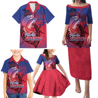 Guam Blue Marlin Fishing Family Matching Puletasi and Hawaiian Shirt Guahan Fish Hook Tattoo LT14 - Polynesian Pride