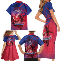 Guam Blue Marlin Fishing Family Matching Short Sleeve Bodycon Dress and Hawaiian Shirt Guahan Fish Hook Tattoo LT14 - Polynesian Pride
