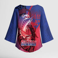 Guam Blue Marlin Fishing Kimono Sleeve Blouse Guahan Fish Hook Tattoo