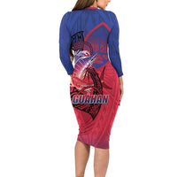 Guam Blue Marlin Fishing Long Sleeve Bodycon Dress Guahan Fish Hook Tattoo