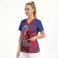 Guam Blue Marlin Fishing Scrub Top Guahan Fish Hook Tattoo