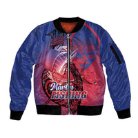 Guam Blue Marlin Fishing Sleeve Zip Bomber Jacket Guahan Fish Hook Tattoo