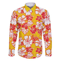 Yellow Hawaii Hibiscus Family Matching Long Sleeve Bodycon Dress and Hawaiian Shirt Tropical Flowers Seamless Pattern LT14 Dad's Shirt - Long Sleeve Yellow - Polynesian Pride