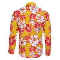 Yellow Hawaii Hibiscus Family Matching Long Sleeve Bodycon Dress and Hawaiian Shirt Tropical Flowers Seamless Pattern LT14 - Polynesian Pride