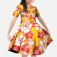 Yellow Hawaii Hibiscus Family Matching Mermaid Dress and Hawaiian Shirt Tropical Flowers Seamless Pattern LT14 Daughter's Dress Yellow - Polynesian Pride