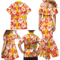 Yellow Hawaii Hibiscus Family Matching Mermaid Dress and Hawaiian Shirt Tropical Flowers Seamless Pattern LT14 - Polynesian Pride