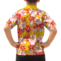 Yellow Hawaii Hibiscus Family Matching Puletasi and Hawaiian Shirt Tropical Flowers Seamless Pattern - Polynesian Pride