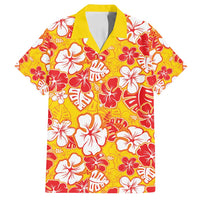 Yellow Hawaii Hibiscus Family Matching Puletasi and Hawaiian Shirt Tropical Flowers Seamless Pattern - Polynesian Pride