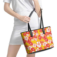 Yellow Hawaii Hibiscus Leather Tote Bag Tropical Flowers Seamless Pattern LT14 - Polynesian Pride