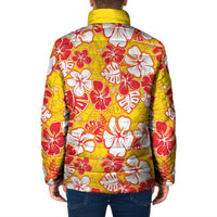Yellow Hawaii Hibiscus Padded Jacket Tropical Flowers Seamless Pattern - Polynesian Pride